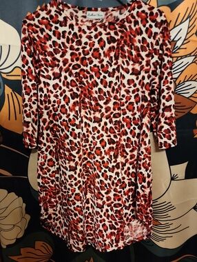 Southern Grace Red and Cream Leopard Print Long Sleeve Dress
